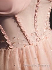 Pink tulle off shoulder long Evening Prom Dresses, pink tulle formal Dresses
