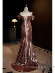 Pleat Trumpet Mermaid Coffee Sequin Evening Prom Dresses With Slit