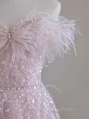 Pretty A Line Off The Shoulder Pink Sequin Long Evening Party Dresses Evening Prom Dresses