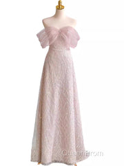 Pretty A Line Off The Shoulder Pink Sequin Long Evening Party Dresses Evening Prom Dresses With Beads