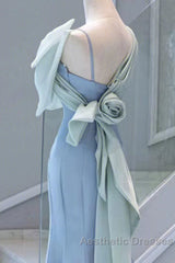 Pretty Mermaid Blue Satin Long Evening Dresses Evening Prom Dresses