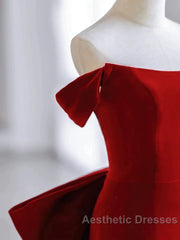 Pretty Mermaid Off The Shoulder Burgundy Satin Long Evening Dresses Evening Prom Dresses