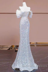 Pretty Mermaid Off The Shoulder Sequin Long Evening Party Dresses Evening Prom Dresses