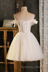Pretty Off Shoulder Ivory Evening Prom Dresses Short, Ivory Homecoming Dresses, Formal Graduation Evening Dresses
