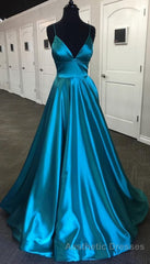 Pretty Royal Blue A-line Spaghetti Straps Evening Prom Dresses, Evening Prom Dresses