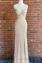 Stunning Straps Sequined Mermaid Long Evening Prom Dresses