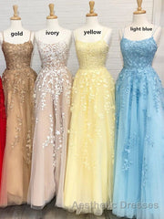 Princess Straps Long Evening Prom Dresses with Lace Appliques,Evening Prom Gowns