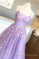 Princess Straps Long Evening Prom Dresses with Lace Appliques,Evening Prom Gowns