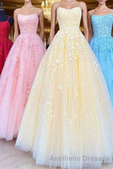 Princess Straps Long Evening Prom Dresses with Lace Appliques,Evening Prom Gowns