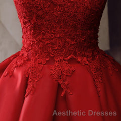 Red Round Neckline Layers Short Evening Prom Dresses, Red Lace Homecoming Dresses