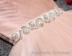 Strapless Blush Pink Tulle Short With Sash Sweet 16 Cute Evening Prom Dresses