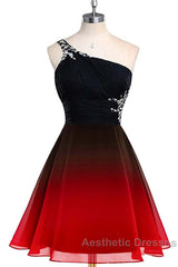 A Line Ombre Blue And Black One Shoulder Short Dc289 Evening Prom Dresses