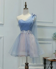 One Shoulder Tulle Sweetheart Short Blue Homecoming Dresses