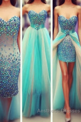 Sexy Colored Crystal Rhinestones Removable Skirt Sheath Long Heavy Beadings Green Champagne Long Evening Prom Dresses