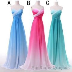 Pretty Pink Sweetheart Long Gradient Chiffon Elegant Evening Prom Dresses