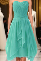 Mint A Line Sweetheart Ruffles Short Front High Low Cheap Short Evening Prom Dresses