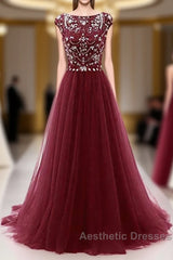 Burgundy Wine Red Beading Long Sexy Evening Prom Dresses
