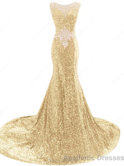 Sequins Court Train Crystal Detailing Trumpet Mermaid Sexy Beading Prom Dresses