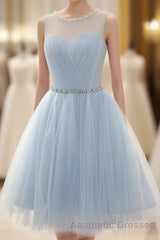 Tulle Short Charming Short Light Blue Cute Evening Prom Dresses