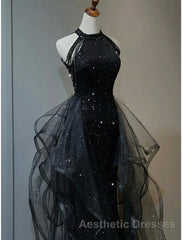 Evening Prom Dresses Sparkle & Shine Dresses Wedding Party Sleeveless Sequined with Crystals Sequin Ruffles
