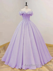 Purple A-Line Off Shoulder Long Ball Dresses Purple Dresses Evening Prom Dresses