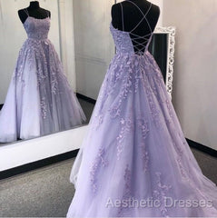 Purple Tulle Lace Long Evening Prom Dresses Formal Dresses