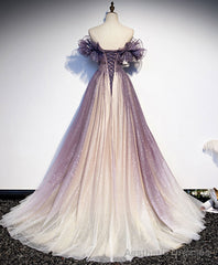 Purple Tulle Sequin Long Prom Dress, Purple Formal Graduation Dress