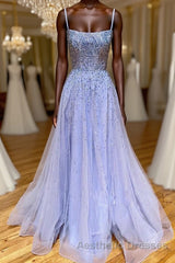 Purple tulle sequin long Evening Prom Dresses tulle formal Dresses