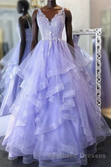 Purpler v neck tulle lace beads long Evening Prom Dresses tulle formal Dresses