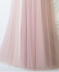 Pink V Neck Lace Long Evening Prom Dresses, Cheap Evening Prom Dresses