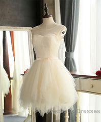Cute A Line Tulle Round Neck Mini Evening Prom Dresses, Cheap Evening Dresses