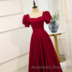 Red Puff Sleeve Evening Prom Dresses / Red Bridesmaid Dresses / Victorian Dresses