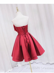 Red Satin Short Evening Prom Dresses Party Dresses, Lovely Red Knee Length Homecoming Dresses