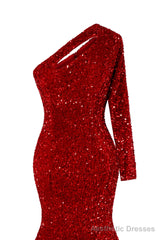 Purple Sequins Mermaid Prom Dresses One Shoulder Evening Dresses Floor Length Wedding Party Gowns