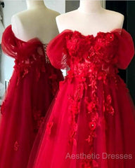 Red Tulle Corset Dresses With 3D Lace Flowers