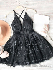 Red v neck tulle lace short Evening Prom Dresses,Mini homecoming Dresses cocktail Dresses