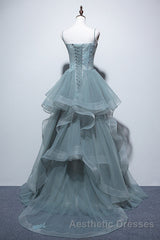 New Arrival Spaghetti Straps Tulle Long Formal Evening Prom Dresses, Charming Evening Prom Party Dresses