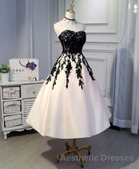 Champagne Lace Short Evening Prom Dresses, Lace Evening Prom Dresses