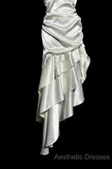 Retro Mermaid Halter Satin High Low Evening Dresses Evening Prom Dresses