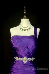 Retro Mermaid One Shoulder Satin Grape Long Evening Dresses Evening Prom Dresses