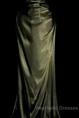 Retro Mermaid Spaghetti Straps Satin Green Long Evening Dresses Evening Prom Dresses