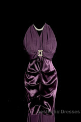 Retro Mermaid V Neckline Chiffon Grape Evening Dresses Evening Prom Dresses