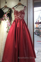 Round Neck Black Lace Floral Long Evening Prom Dresses, Black Lace Formal Dresses with Appliques, Black Evening Dresses