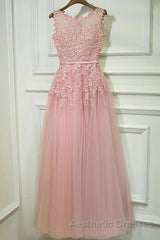 Round Neck Lace Evening Prom Dresses, Lace Formal Evening Dresses