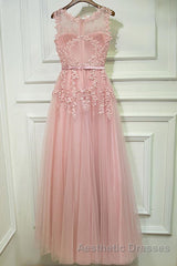 Round Neck Lace Evening Prom Dresses, Lace Formal Evening Dresses