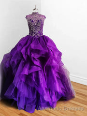 Royal Blue Organza High Neck Quinceanera Dresses Burgundy Evening Prom Dresses