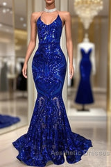 Royal Blue Evening Prom Dresses, Spaghetti Evening Prom Dresses, Lace Evening Prom Dresses, Sparky Evening Prom Dresses