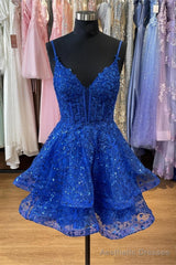 Royal Blue Appliques Short Ruffles Princess Dress
