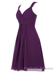 Simple A-line V Neck Short Chiffon Grey Bridesmaid Dresses