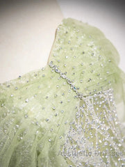 Sage A-Line Off The Shoulder Glittering Tulle Sequins Long Evening Prom Dresses Sweet 16 Dresses